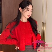 韩国2023年冬季甜美淑女，时尚单排扣百搭针织衫