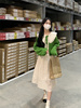 韩系少女甜美娃娃领收腰显瘦长款，连衣裙秋+显白绿色针织开衫毛衣