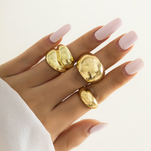 3件套弧面开口戒指套装，欧美潮小众设计夸张个性金属女生指环组合
