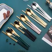 韩式ins不锈钢勺筷套装网红牛排叉家用西餐餐具叉勺三件套