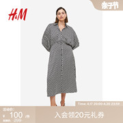 HM女装连衣裙夏季衬衫式有领别致设计感长裙1196260
