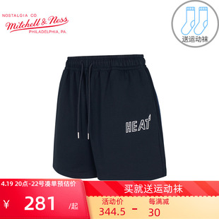 Mitchell Ness刺绣针织男士五分短裤NBA热火队运动裤子男MN篮球裤
