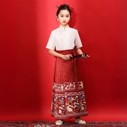 女童中国风古装改良马面裙，套装2024大童夏款短袖儿童汉服