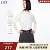 lily2023秋女装光泽感复古优雅花边领垂坠感长袖白衬衫雪纺衫