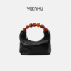 YOCAMU新中式包包女头层油蜡牛皮饺子包串珠手拎包链条单肩斜挎包
