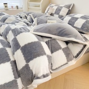 冬季法莱绒四件套加厚牛奶绒被套冬天保暖床上用品毛绒夹棉床笠款