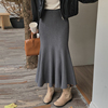 韩国chic秋季气质高腰显瘦百搭纯色长款包臀鱼尾针织半身裙女