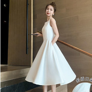法国CanaryKiss连衣裙女夏赫本风白色晚礼服气质无袖显瘦
