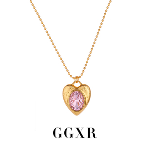 ggxr粉色宝石磨砂金项链毛衣链，小众高级气质简约超模bella同款