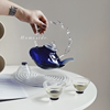 Homeside冰蓝茶壶复古扭纹提手高硼硅耐热玻璃功夫茶具套装