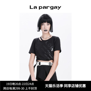 lapargay纳帕佳夏季女装上衣，百搭休闲露肩，字母印花短袖t恤潮