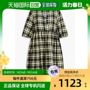 香港直邮潮奢ganni女士，裹式格纹棉混纺，绉条纹迷你连衣裙