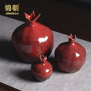 现代新中式红色石榴花瓶花器陶瓷小摆件样板房间家居客厅软装饰品