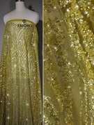 闪亮珠片刺绣蕾丝c11钉珠亮片，金黄色辅料旗袍演出服婚纱时装面料