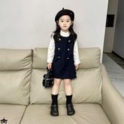 2024秋季女童学院风连衣裙，套装韩版儿童洋气，衬衫背心裙两件套