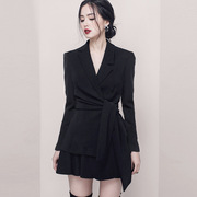 赫本风黑色西装连衣裙套装，裙女春季职业ol气质，收腰中长款西装外套