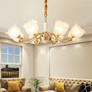 美式客厅吊灯全铜欧式高级卧室，法式轻奢复古餐厅高端吸顶铜灯