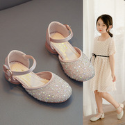 女童皮鞋2024春秋季儿童公主水晶鞋表演礼服鞋小女孩高跟单鞋