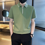 SEABASS夏季高品质半拉链设计翻领Polo衫男高级感纯色休闲短袖T恤
