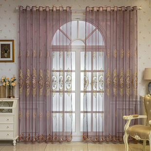 欧式紫色绣花纱帘宫廷别墅，隔断透光半遮光落地窗，客厅卧室阳台拐角