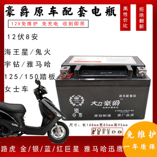 豪迈豪爵悦星125女装踏板摩托车电瓶YTX7A免维护踏板蓄电池12V7AH