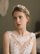 欧美超仙珍珠发箍新娘头饰，高级复古串珠婚纱礼服，配饰婚礼发饰头箍