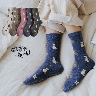 猫部杂货 日系复古点点猫咪女生袜子 可爱小猫背影中筒袜堆堆袜