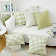 日式文艺现代简约沙发抱枕北欧风格，靠枕靠垫套腰枕，纯色格子枕套子