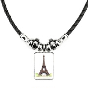 法国巴黎艾菲尔铁塔巴黎城市地标手工皮绳项链吊坠饰品