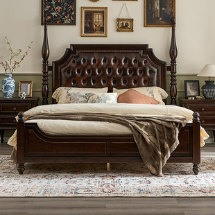 美式轻奢全实木床1.5米主卧高端大气欧式复古软靠储物婚床双人床
