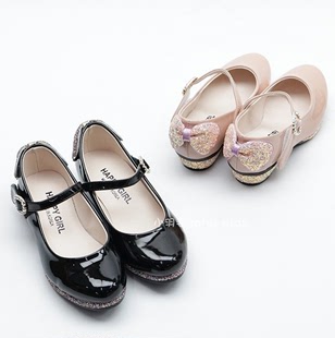 韩国儿童Shoes时尚公主蝴蝶结舒适百搭微跟皮鞋婴幼童鞋
