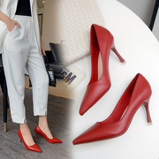 SX2200 春季2024单鞋尖头细跟红色高跟鞋职业女鞋黑色工作鞋