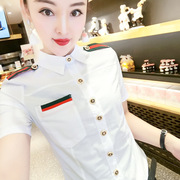 衬衫女短袖2019春季韩版时尚，百搭肩章气质，半袖打底衫女装衬衣