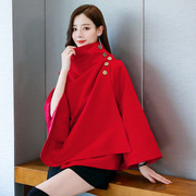 春秋季呢大衣韩版中长款女装纯色女式外套斗篷yj9965毛呢
