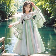 女童绿色汉服儿童仙气飘飘绝美仙女，长裙女孩大唐小公主中国风华服
