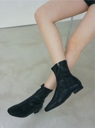 韩国春秋女靴东大门圆头低跟短靴侧拉链时尚百搭显瘦瘦瘦靴