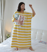 夏季女式韩版加肥加大码短袖针织纯棉睡裙胖MM家居服牛奶水果睡衣