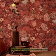 美式复古壁纸梵高壁画墨绿色红色墙布卧室客厅电视背景墙法式墙纸