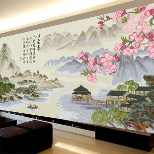 江南春十字绣2024线绣大幅中国风古典山水，风景画大幅客厅满绣