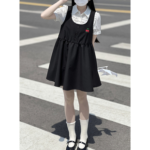 东京岁时记jk小个子连衣裙夏黑色(夏黑色，)连衣裙子纯色衬衫樱桃卡奶裙套装