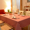 北欧红色小格子桌布防水台布长方形，餐桌布布艺小方格茶几圣诞新年