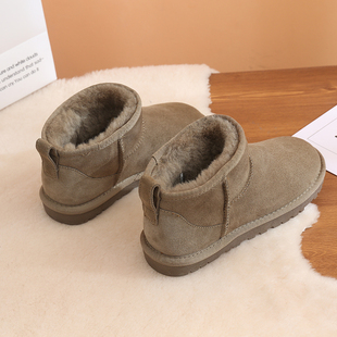 羊皮毛一体雪地靴女冬2024年真皮短款周冬雨，同款低帮保暖棉鞋
