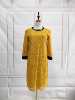 意大利轻奢 姜黄色精美刺绣蕾丝针织拼接设计感连衣裙 011122
