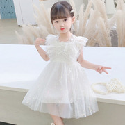 超仙公主裙子女童夏季2024白纱裙(白纱裙)礼服儿童蕾丝蓬蓬仙女连衣裙
