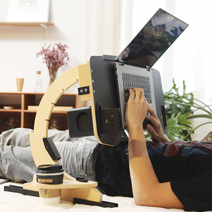 优赞床上笔记本电脑桌平躺着使用可调节升降式支架桌子懒人支持木质托架子