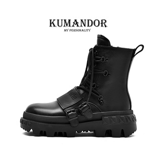 kumandor2023秋冬真皮，厚底马丁靴女黑色，潮酷短靴英伦女靴子