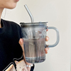 沐韩夏季创意带盖玻璃水杯男女生办公室泡茶杯高颜值把手牛奶杯子