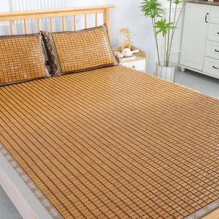 竹郎夏季麻将凉席床垫双人，夏天竹席折叠床，席子碳化蕾丝1.8m1.5米