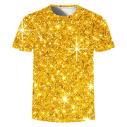 夏季时尚 3D金色光芒数码印花圆领短袖男女休闲个性潮流T恤衫