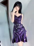 蝴蝶星空》紫色昭和公主复古少女，连衣裙手作超精致小礼服吊带裙子